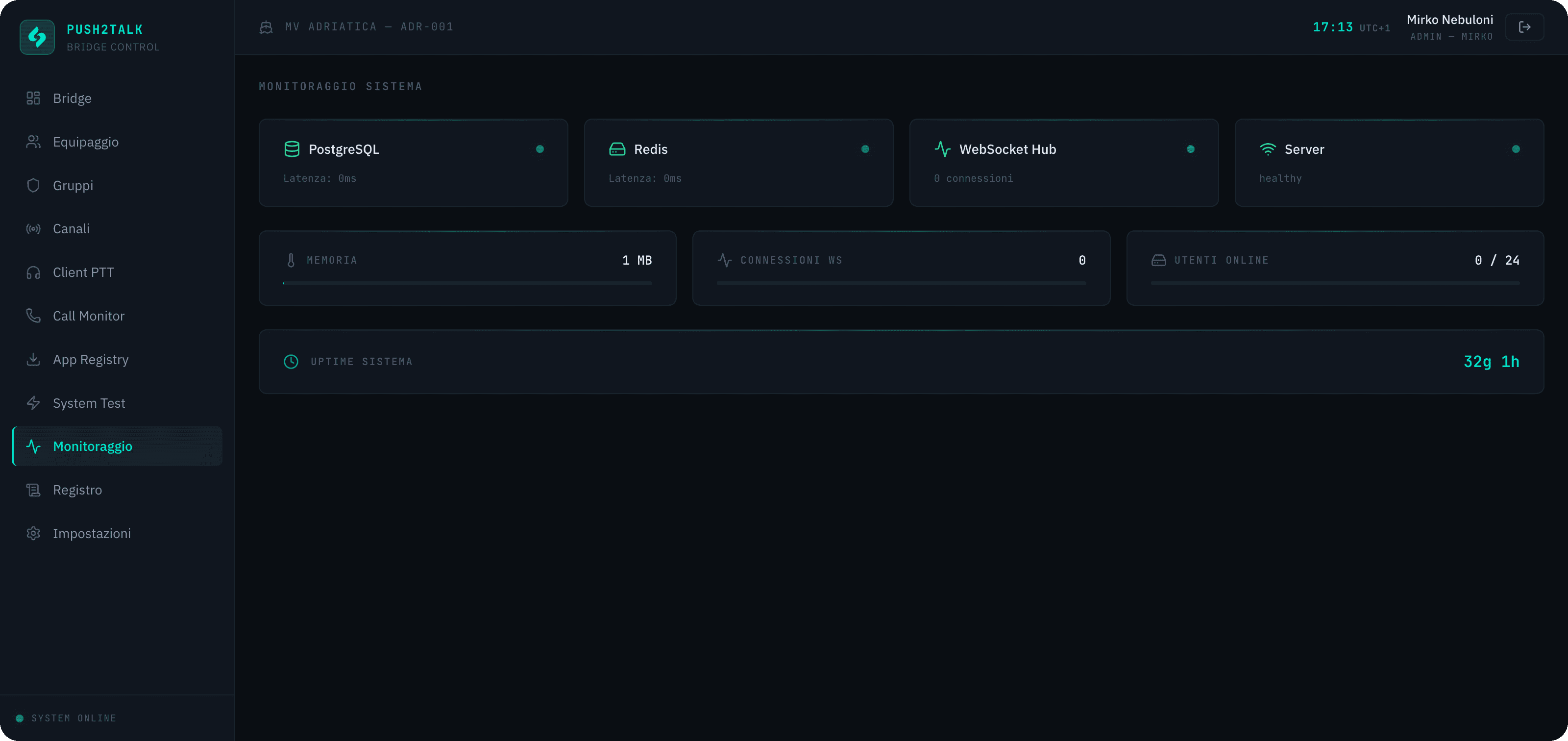 Real-time P2T system monitoring: latency, connections and channel status
